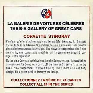 1967 BA Gallery of Great Cars - English / French Backs #NNO Corvette Stingray Back