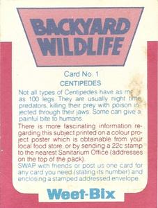 1981 Weet-Bix Backyard Wildlife #1 Centipedes Back