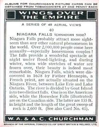 1939 Churchman's Wings Over the Empire #40 Niagara Falls Back