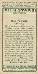 1934 Player's Film Stars Second Series #11 Mae Clark Back