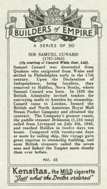 1937 Kensitas Builders of Empire #45 Sir Samuel Cunard Back