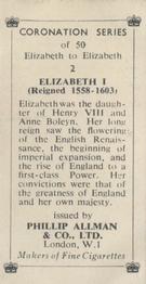 1953 Phillip Allman Coronation Series #2 Elizabeth I Back