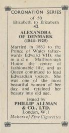 1953 Phillip Allman Coronation Series #42 Alexandra of Denmark Back