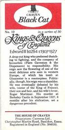 1977 Craven Black Cat Kings & Queens of England #10 Edward II Back