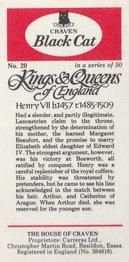 1977 Craven Black Cat Kings & Queens of England #20 Henry VII Back