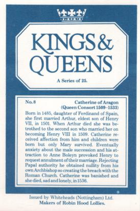 1980 Whiteheads Kings & Queens #8 Catherine of Aragon Back