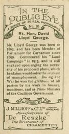 1930 J. Millhoff In the Public Eye #30 Rt. Hon. David Lloyd George Back
