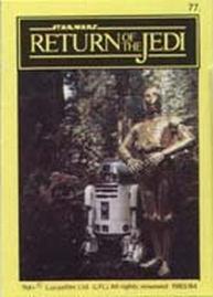 1983 Monty Fabrieken Return of the Jedi Mini Cards #77 Wicket / R2-D2 / C-3PO Front
