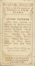 1933 Wills's Famous Film Stars (Small Images) #15 Lilyan Tashman Back