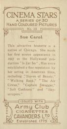 1934 Cavanders Army Club Cigarettes Cinema Star #23 Sue Carol Back