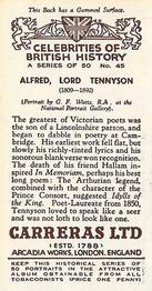 1935 Carreras Celebrities of British History #45 Alfred, Lord Tennyson Back