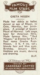 1935 Carreras Famous Film Stars #53 Greta Nissen Back