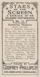 1936 Godfrey Phillips Stars of the Screen #15 Katharine Hepburn Back