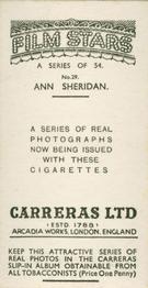 1937 Carreras Film Stars #29 Ann Sheridan Back