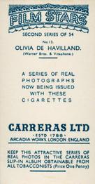 1938 Carreras Film Stars (Second Series) #13 Olivia de Havilland Back
