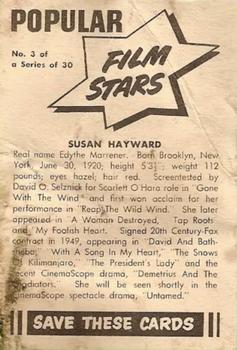 1955 Cereal Foods Popular Film Stars (Australian) - Crispies Vita-Brits Kornies #3 Susan Hayward Back