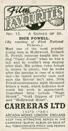 1938 Carreras Film Favourites #13 Dick Powell Back