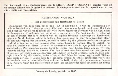 1949 Liebig Rembrandt Van Rijn (The Life of Rembrandt) (Dutch Text) (F1481, S1481) #1 Het geboortehuis van Rembrandt te Leiden Back