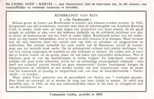 1949 Liebig Rembrandt Van Rijn (The Life of Rembrandt) (Dutch Text) (F1481, S1481) #3 De Nachtwacht Back
