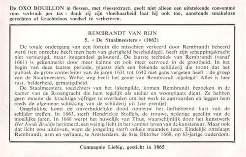 1949 Liebig Rembrandt Van Rijn (The Life of Rembrandt) (Dutch Text) (F1481, S1481) #5 De Staalmeesters (1662) Back