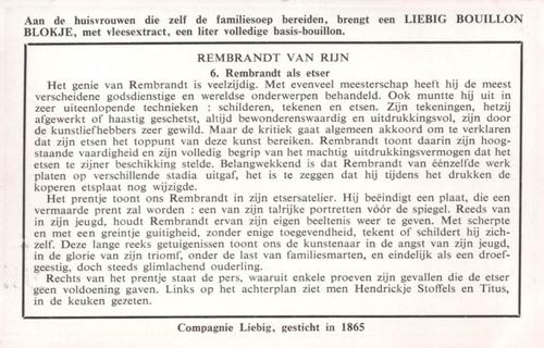 1949 Liebig Rembrandt Van Rijn (The Life of Rembrandt) (Dutch Text) (F1481, S1481) #6 Rembrandt als etser Back