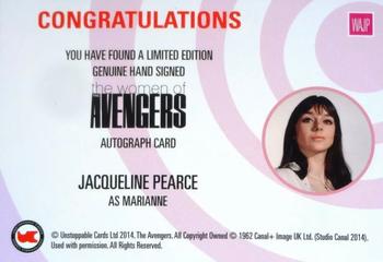 2014 Unstoppable Cards The Women of the Avengers - Autographs #WAJP Jacqueline Pearce Back