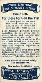 1937 Ardath Your Birthday Tells Your Fortune #21 Benjamin Disraeli Back