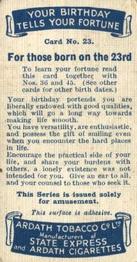 1937 Ardath Your Birthday Tells Your Fortune #23 Sarah Bernhardt Back
