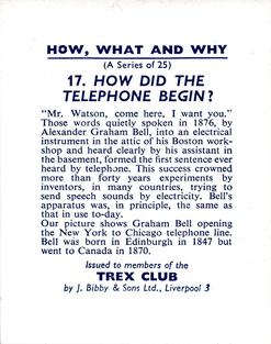 1955 Bibby & Sons (Trex Club) How, What and Why #17 How Did the Telephone Begin? Back