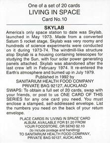 1992 Sanitarium Health Foods Living in Space #10 Skylab Back