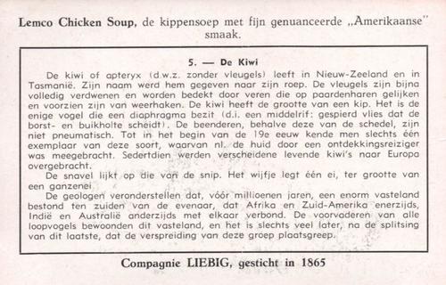 1953 Liebig Loopvogels (Flightless Birds) (Dutch Text) (F1570, S1580) #5 De Kiwi Back