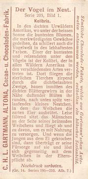 1907 Gartmann Der Vogel im Nest (Birds in Their Nests) Serie 205 #1 Kolibris Back