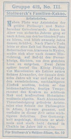 1908 Stollwerck Album 10 Gruppe 412 Die Weisen und ihre grossten Schuler (Wise Men and Their Greatest Students)  #III Aristoteles Back
