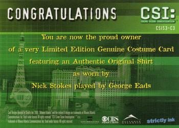 2006 Strictly Ink CSI Series 3 - Costumes #CSIC3-C3 George Eads Back