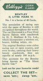 1949 Kellogg's Motor Cars (Black and White) #1 Bentley - 4 1/4 Litre Mark VI Back