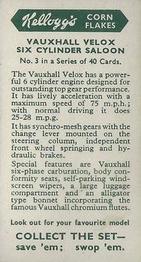 1949 Kellogg's Motor Cars (Black and White) #3 Vauxhall Velox - Six cylinder saloon Back