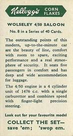1949 Kellogg's Motor Cars (Colour) #8 Wolseley 4/50 Saloon Back