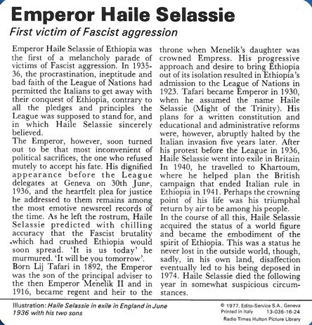 1977 Edito-Service World War II - Deck 16 #13-036-16-24 Emperor Haile Selassie Back