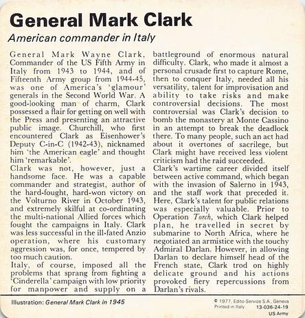 1977 Edito-Service World War II - Deck 24 #13-036-24-19 General Mark Clark Back