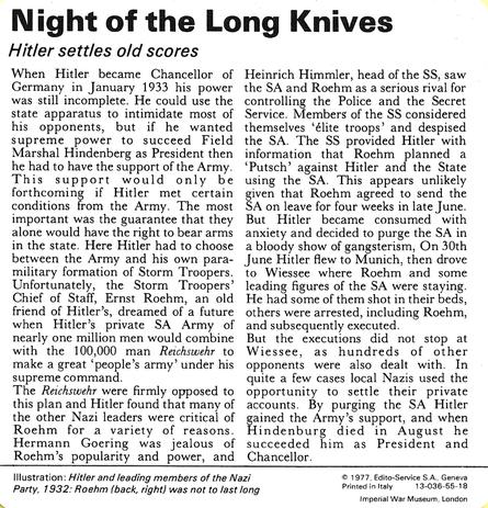 1977 Edito-Service World War II - Deck 55 #13-036-55-18 Night of the Long Knives Back