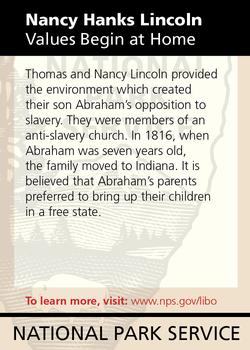 2011 National Park Service Civil War to Civil Rights - Lincoln Boyhood National Memorial #NNO Nancy Hanks Lincoln Back