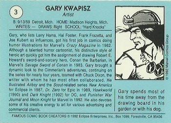 1992 Eclipse Famous Comic Book Creators - Promos #3 Gary Kwapisz Back
