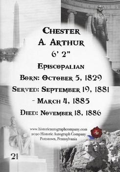 2020 Historic Autographs POTUS The First 36 #21 Chester A. Arthur Back