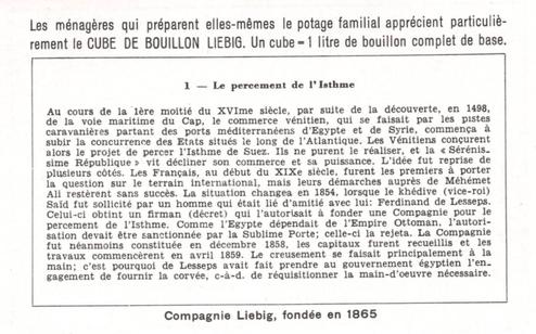 1953 Liebig Le Canal De Suez (Suez Canal) (French Text) (F1558, S1561) #1 Le percement de L'Isthme Back