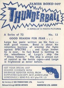 1965 Somportex Thunderball #13 Good Reason For Fear... Back