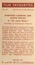1939 Wix Film Favourites (3rd Series) #53 Dorothy Lamour / Lloyd Nolan Back