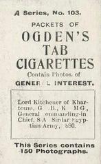 1901 Ogden's General Interest Series A #103 Lord Kitchener Back