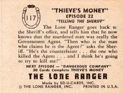 1950 Ed-U-Cards The Lone Ranger (W536-2) #117 Thieve's Money Telling the Sheriff Episode 22 Back