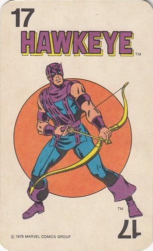 1978 Milton Bradley Marvel Comics Super-Heroes Card Game #17 Hawkeye Front
