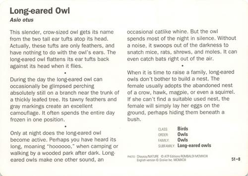 1991-95 Grolier Wildlife Adventure Cards #51.8 Long-eared Owl Back